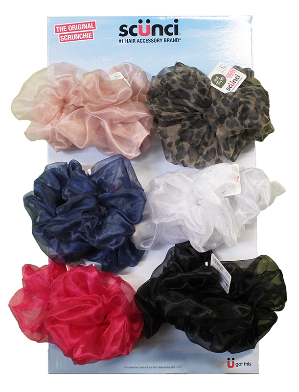 Scunci Large Chiffon Oversize Elastic Hair Ties, 18 pcs Ponytail Holders Organza Scrunchies Display